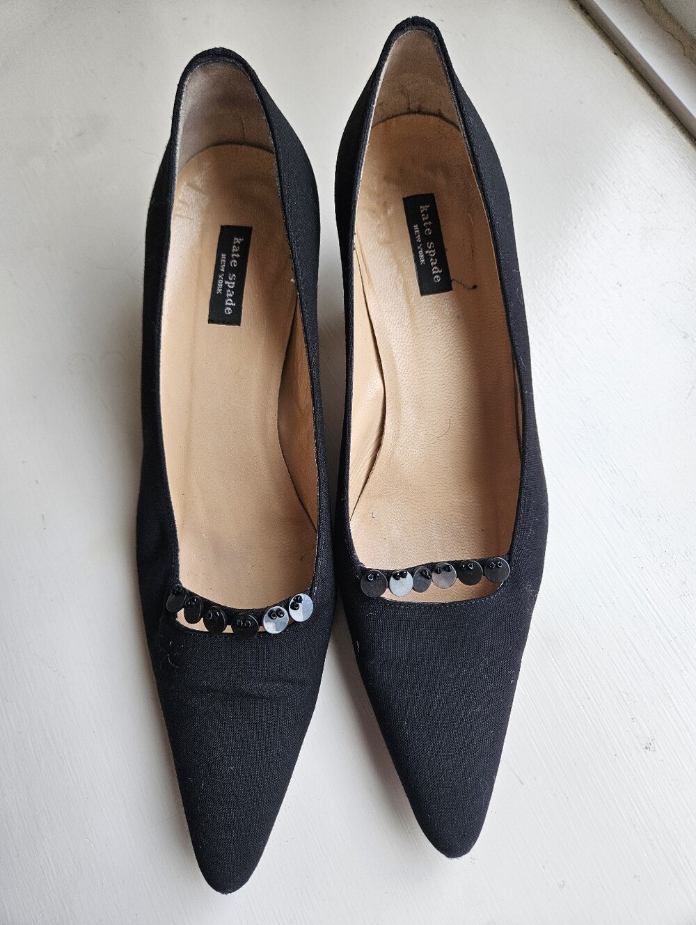 kate spade Black Pointed-Toe Sequin-Trim Pumps - Size 7.5